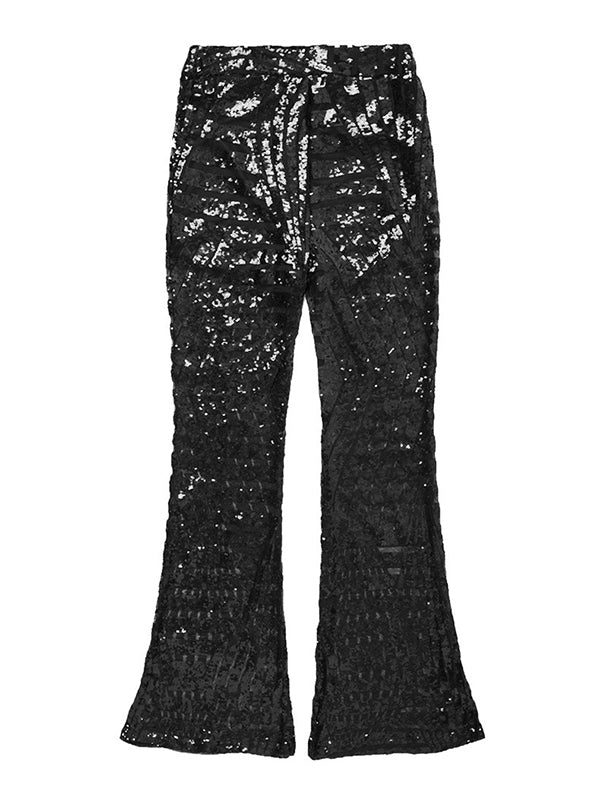 xakxx Flared Pants High Waisted Contrast Color Striped Sequined Pants