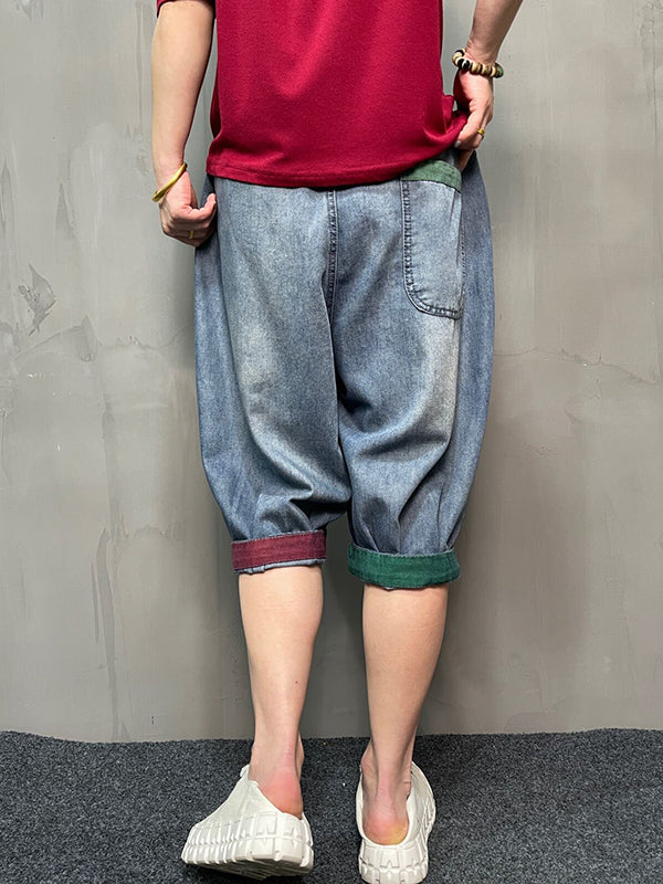 xakxx Harem Pants Loose Elasticity Printed Split-Joint Jean Pants Bottoms