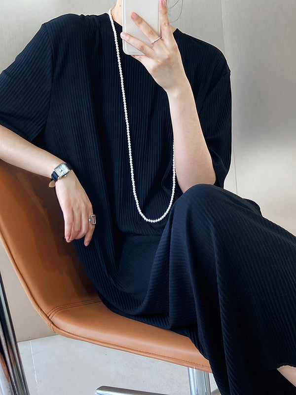xakxx Original Casual Pleated Solid Color Midi Dress