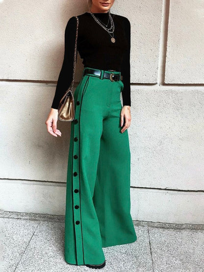xakxx Stylish Wide Leg H-Line Solid Color Pants