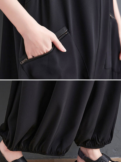 xakxx Loose Oversize Solid Color Zipper Jumpsuits Bottoms