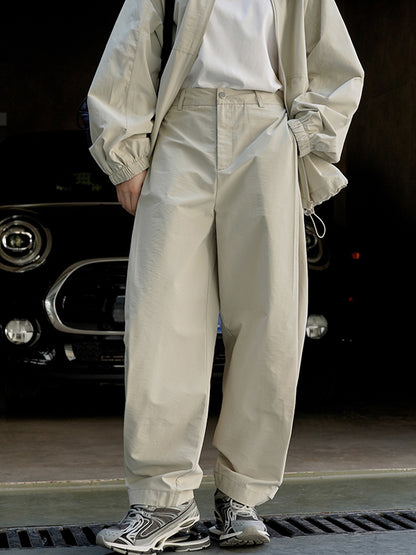 xakxx Loose Wide Leg High-Waisted Pleated Solid Color Casual Pants Bottoms Trousers