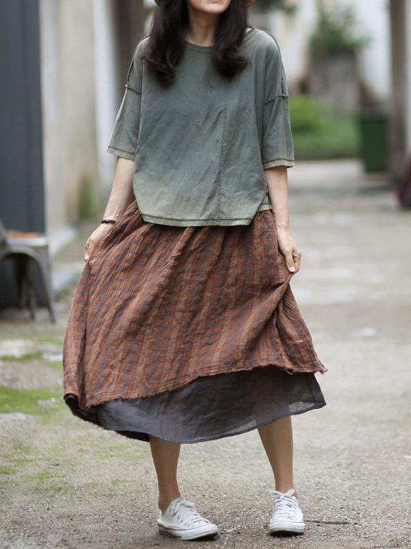 xakxx Retro Plaid Double-deck Skirt