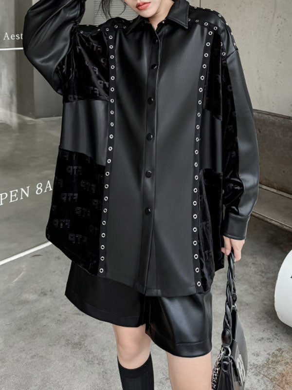 xakxx High-Low Long Sleeves Buttoned Split-Joint Lapel Blouses&Shirts Tops
