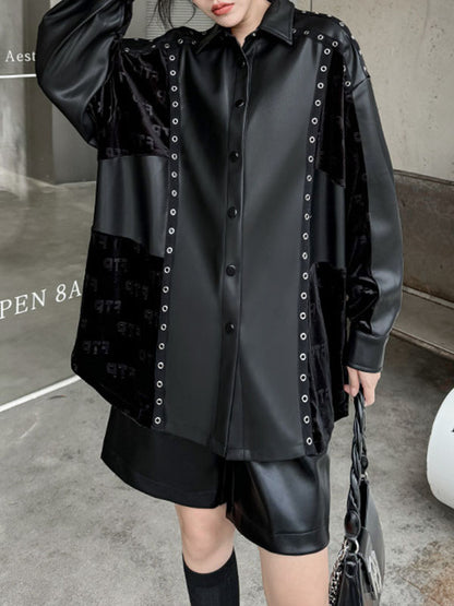 xakxx High-Low Long Sleeves Buttoned Split-Joint Lapel Blouses&Shirts Tops