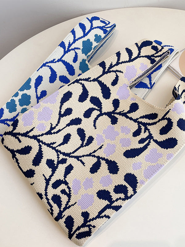 xakxx Contrast Color Floral Woven Bags Handbag