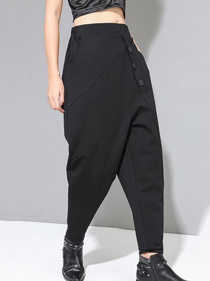 xakxx Personality Black With Button High-Waist Harem Pants
