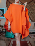 xakxx Batwing Sleeves Loose Solid Color Round-Neck Mini Dresses