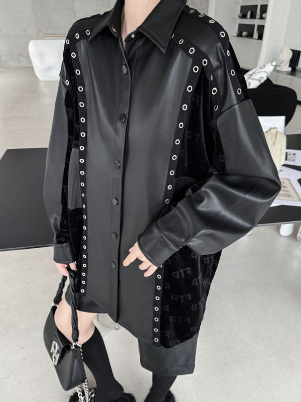 xakxx High-Low Long Sleeves Buttoned Split-Joint Lapel Blouses&Shirts Tops