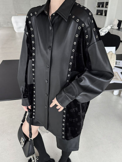 xakxx High-Low Long Sleeves Buttoned Split-Joint Lapel Blouses&Shirts Tops