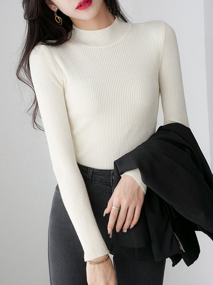 xakxx Simple Long Sleeves Skinny Solid Color High-Neck Pullovers