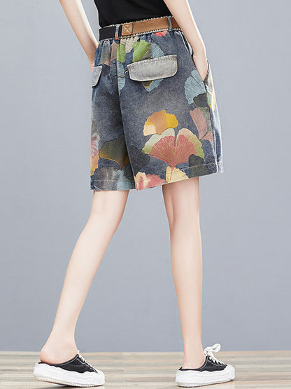 xakxx Original Floral Wide Leg Denim Shorts Bottoms