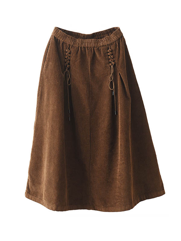 xakxx A-Line Loose Elasticity Solid Color Tied Velvet Skirts Bottoms