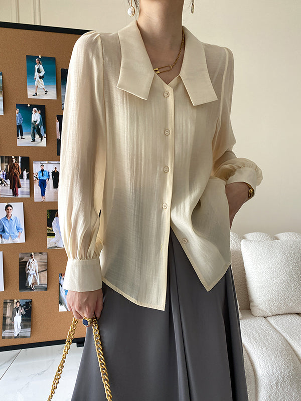 xakxx Urban Loose Long Sleeves Solid Color Lapel Collar Blouses