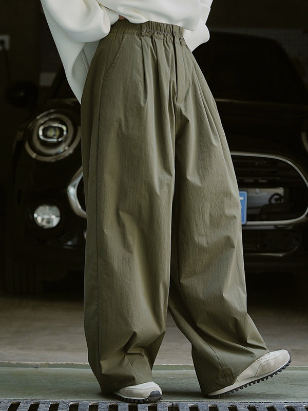 xakxx High Waisted Loose Solid Color Casual Pants Bottoms