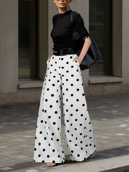 xakxx Loose Wide Leg Polka-Dot Casual Pants Bottoms