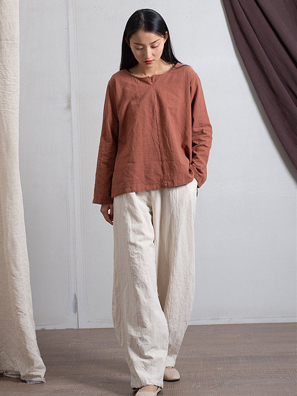 xakxx Simple High Waisted Solid Color Wide Leg Pants