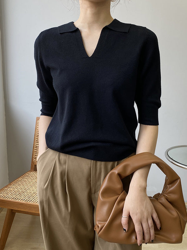 xakxx 7 Colors Urban Solid Color Half Sleeves Knitting Shirt Top