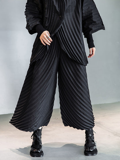 xakxx Urban Solid Color Pleated Outerwear&Pants Two Pieces Set