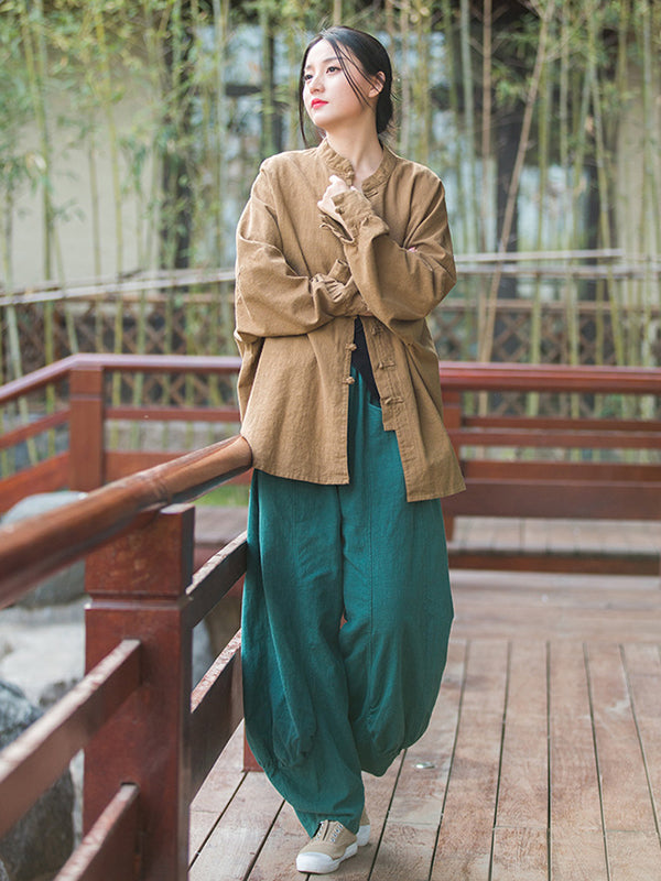 xakxx 7 Colors Casual Wide Leg High Waisted Solid Color Linen Pants
