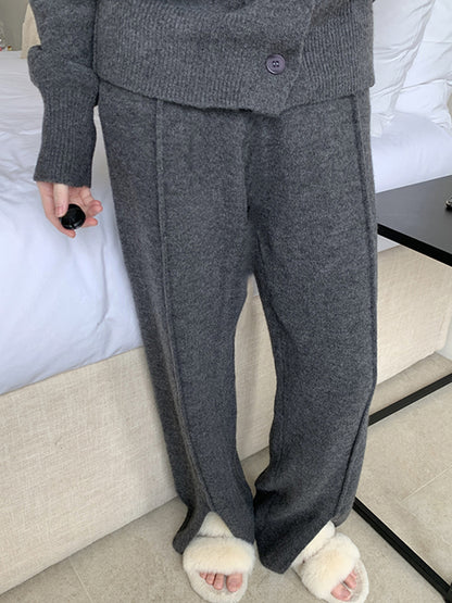 xakxx Urban Loose  Solid Color Cardigan Tops & Wide Leg Split-Front Pants Suits