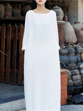 xakxx Soft White Long Sleeves Ramie Cotton Long Dress