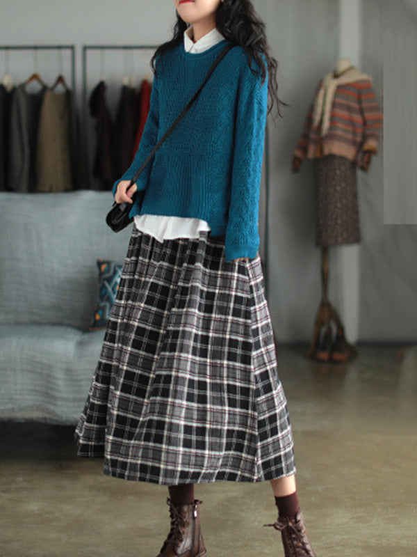 xakxx Artistic Retro Plaid A-Line Skirt