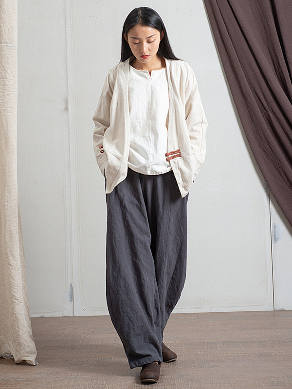 xakxx Simple High Waisted Solid Color Wide Leg Pants