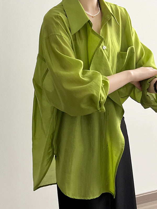 xakxx Irregular Clipping Long Sleeves Solid Color Lapel Blouses&Shirts Tops