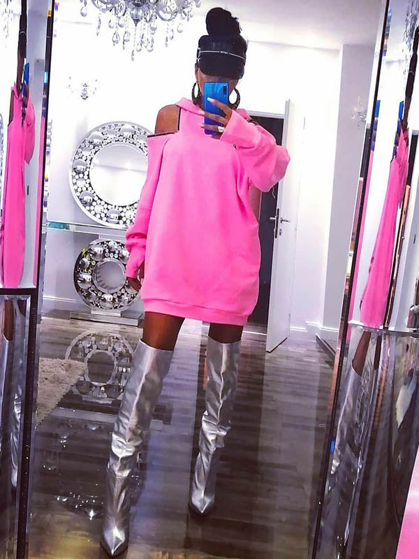 xakxx Stylish Off-The-Shoulder Letter Print Loose Hoodies&Sweatshirts Tops