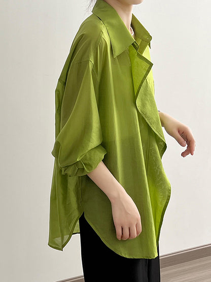 xakxx Irregular Clipping Long Sleeves Solid Color Lapel Blouses&Shirts Tops