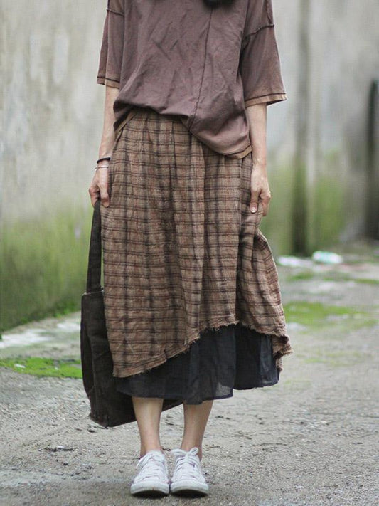 xakxx Retro Plaid Double-deck Skirt