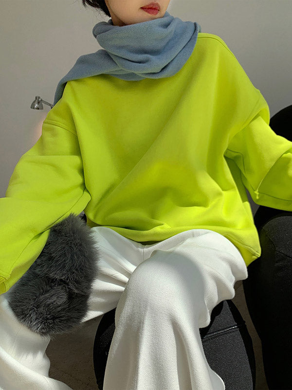 xakxx Stylish Fluorescent Green&Black Loose Casual Round-Neck Sweatshirt