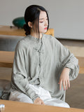 xakxx Artistic Retro Loose Long Sleeves Buttoned Solid Color Stand Collar Blouses&Shirts Tops