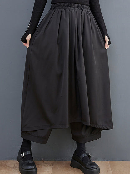 xakxx Vintage Wide Leg Loose Solid Color Elastic Waist Pants