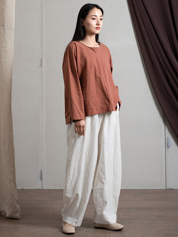 xakxx Simple High Waisted Solid Color Wide Leg Pants