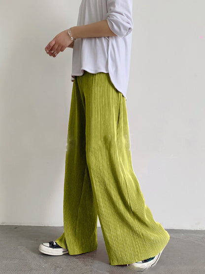 xakxx Casual Solid Color Pleats Capri-Pants Bottoms