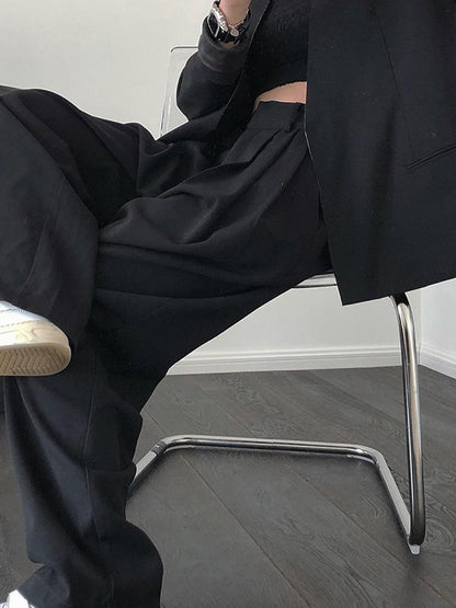 xakxx Solid Color Loose Empire Wide Leg Pants