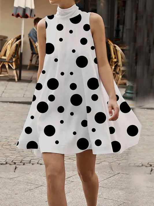 xakxx Sleeveless A-Line Polka Dot High-Neck Mini Dresses