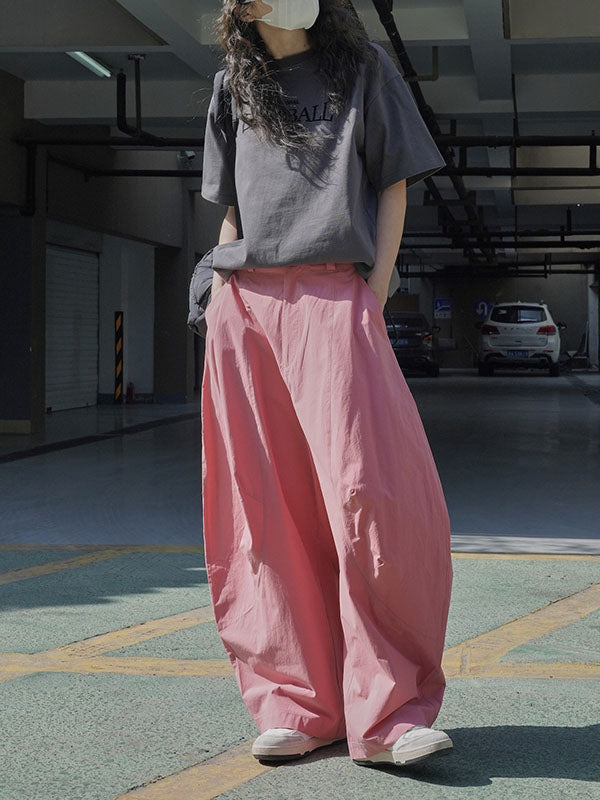 xakxx Loose Wide Leg Solid Color Split-Joint Casual Pants Bottoms Trousers