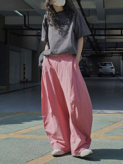 xakxx Loose Wide Leg Solid Color Split-Joint Casual Pants Bottoms Trousers