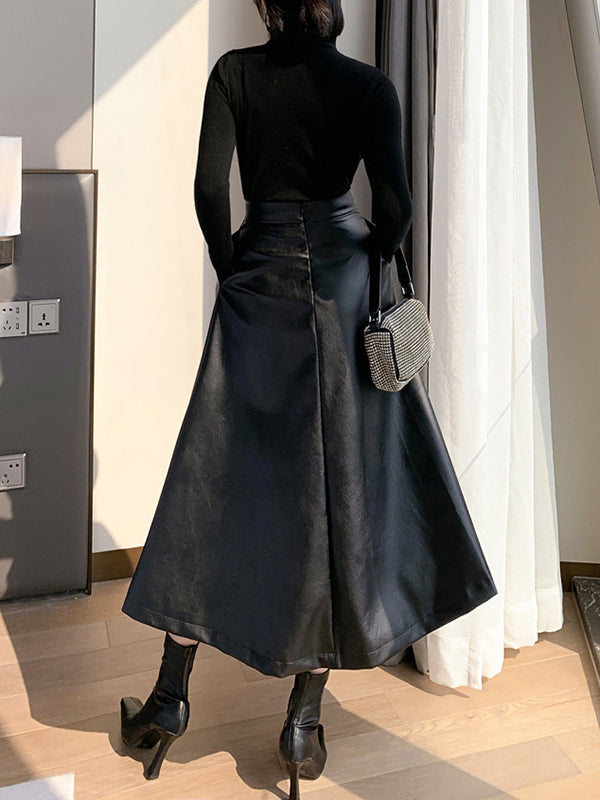 xakxx A-Line Loose Solid Color Split-Front Skirts Bottoms