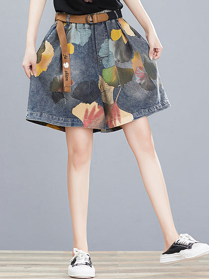xakxx Original Floral Wide Leg Denim Shorts Bottoms