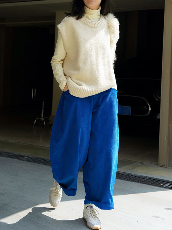 xakxx Vintage Corduroy Wide Leg Loose Solid Color Pants