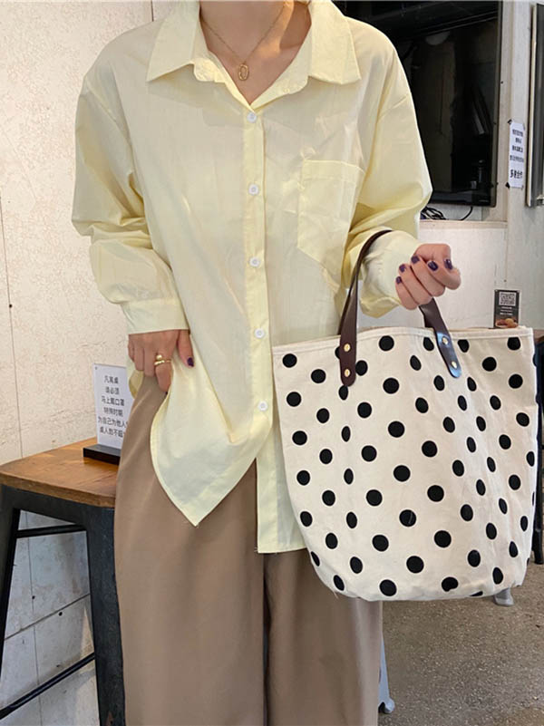 xakxx Vintage Canvas Polka-Dot Printed Makeup Tote Bag Bucket Bag