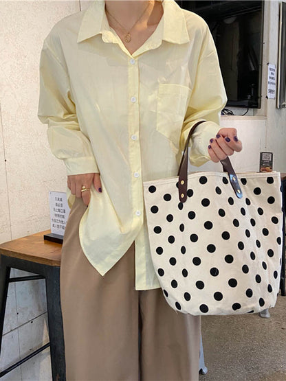 xakxx Vintage Canvas Polka-Dot Printed Makeup Tote Bag Bucket Bag