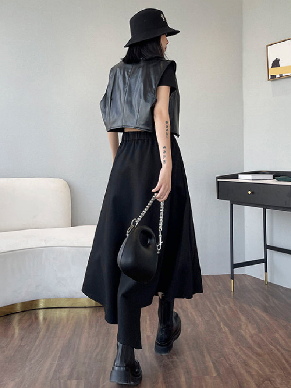 xakxx Casual High Waisted Irregularity Solid Color Skirt