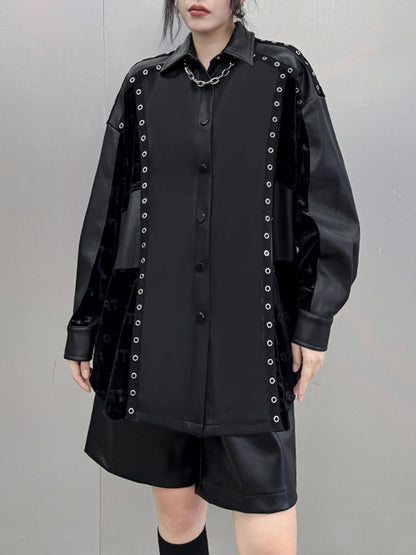 xakxx High-Low Long Sleeves Buttoned Split-Joint Lapel Blouses&Shirts Tops