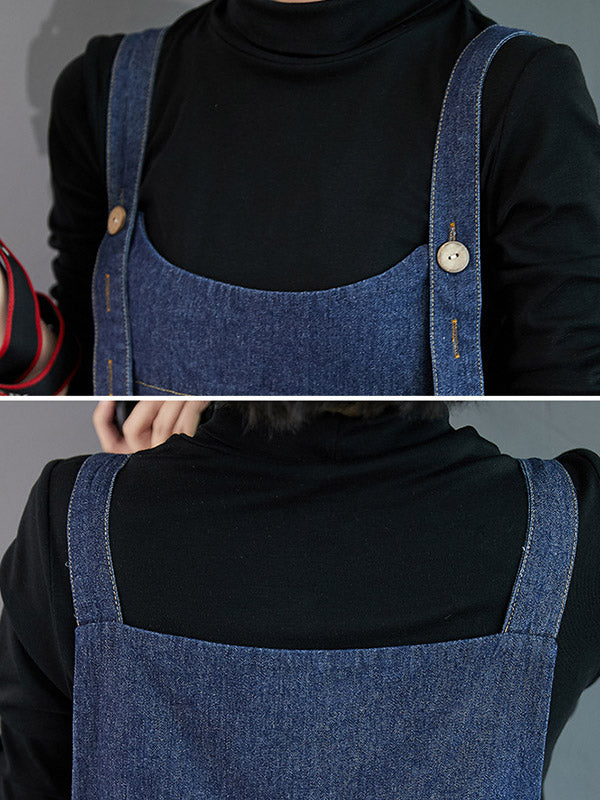 xakxx Simple Denim Buttoned Overalls&Dress