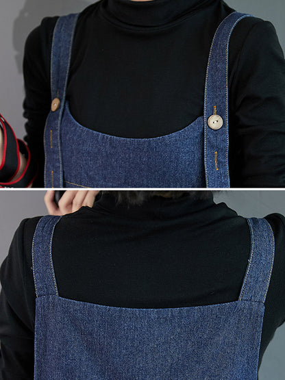 xakxx Simple Denim Buttoned Overalls&Dress